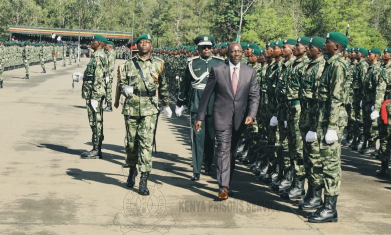 President William Ruto inspects guard of honour during the 46th pass-out parade of trainees at Prisons Staff Training College Ruiru, February 26, 2026.